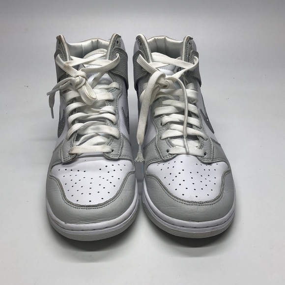 Used Nike Women's Dunk High White/ Metallic Silver FJ4578-100 Fashion Shoes - Picture 3 of 5